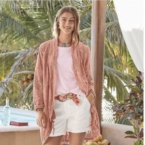 SUNDANCE Moonlight Eyelet Lace Jacket Terracotta Boho Open Front Size M